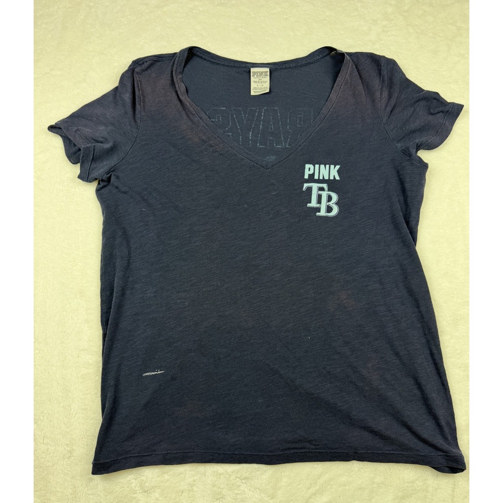 PINK Victoria's Secret Tampa Bay Rays Baseball V-Neck T-Shirt Navy Large